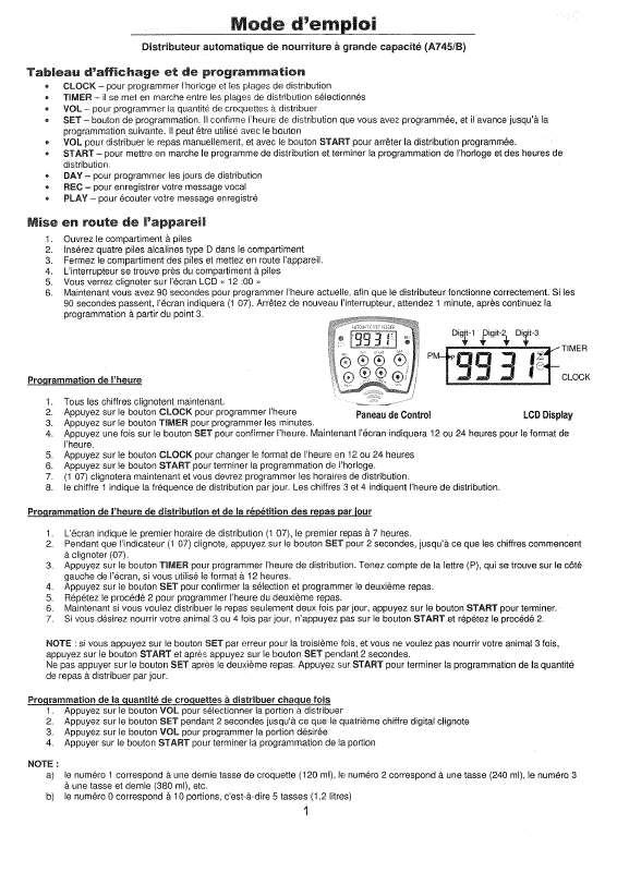 Notice AUTOMATIC PET FEEDER A745 Trouver une solution à un problème